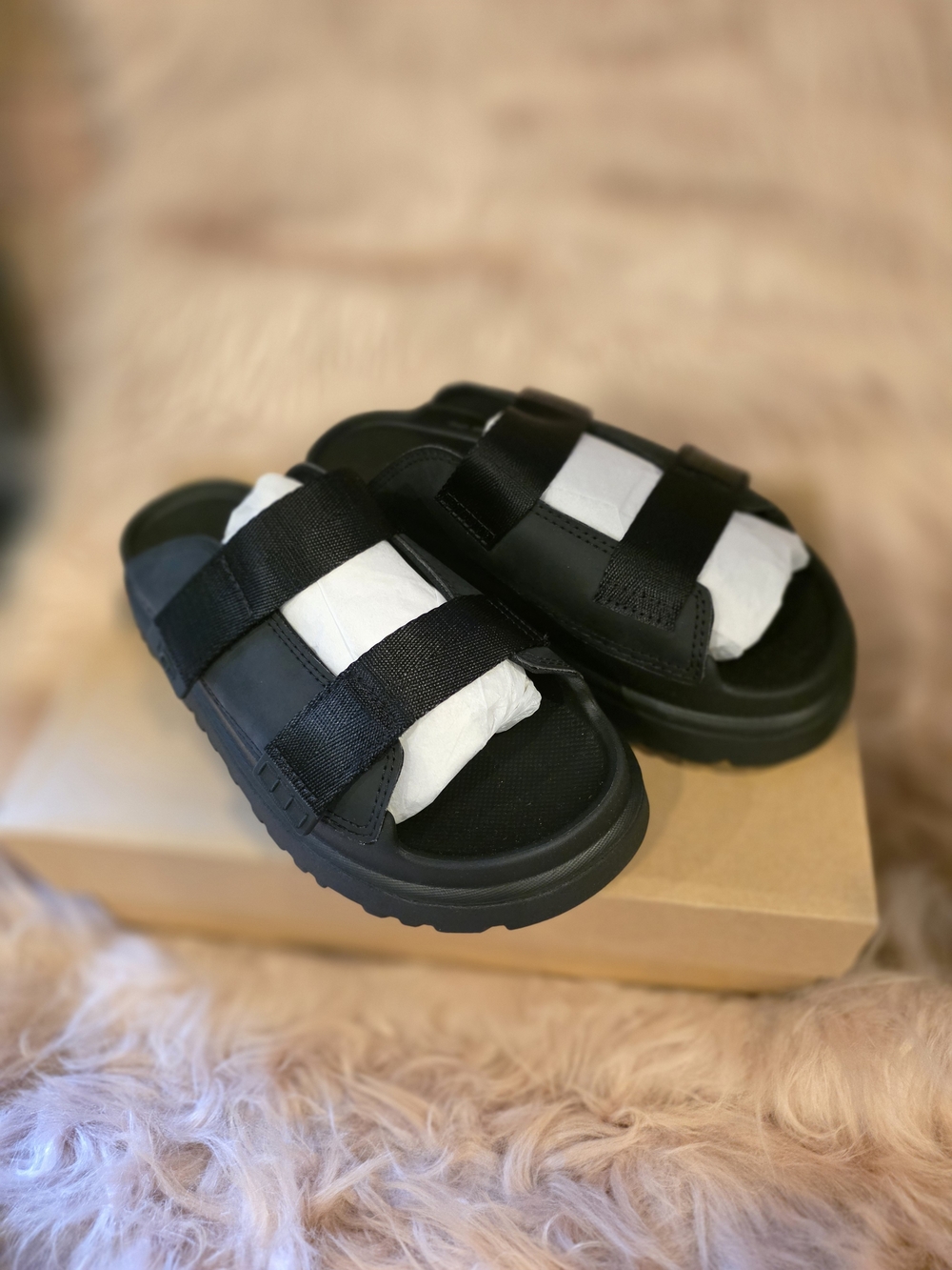 UGG Kids Black Slide Sandals with Dual Straps